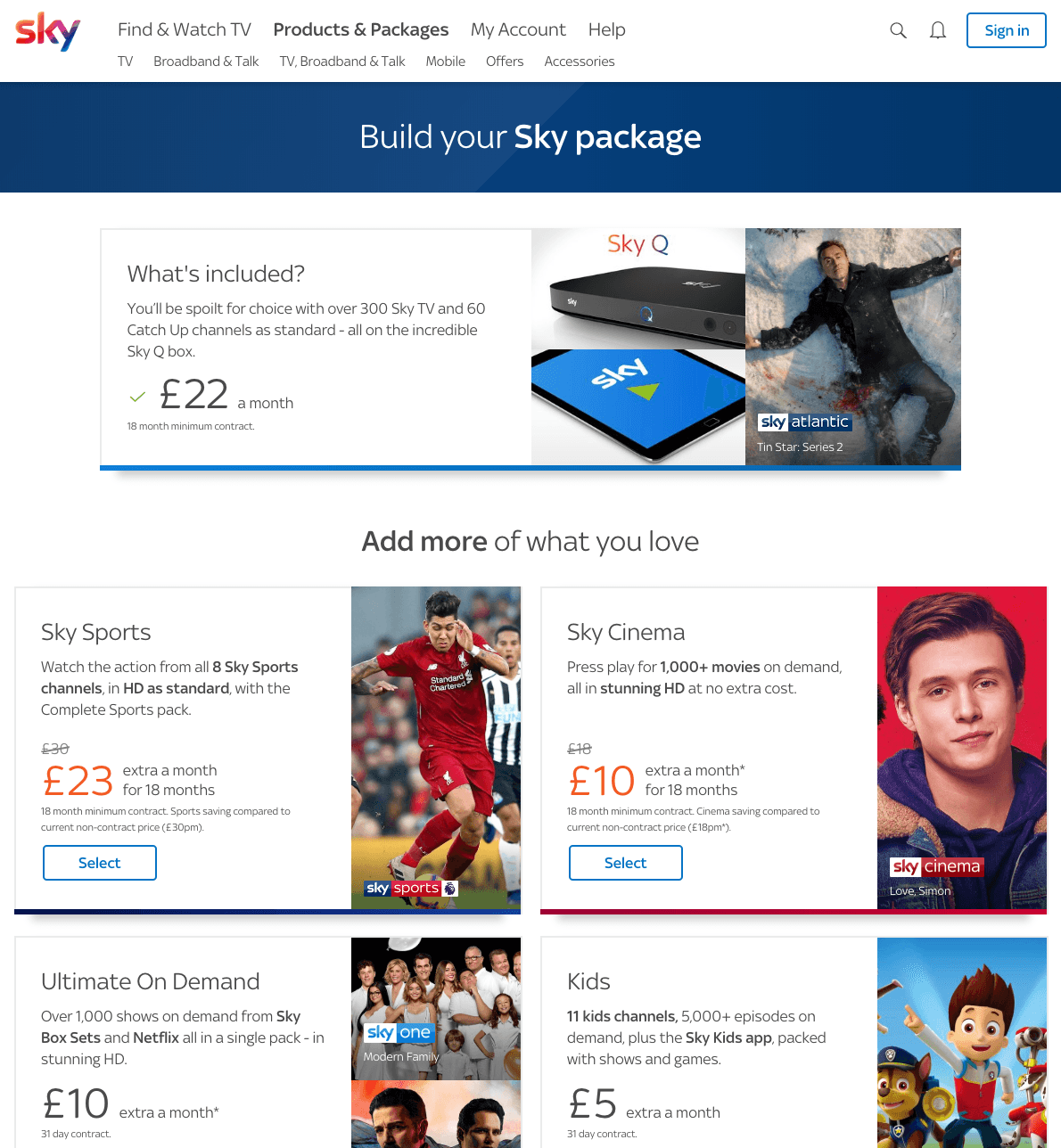 Sky Upselling Packages