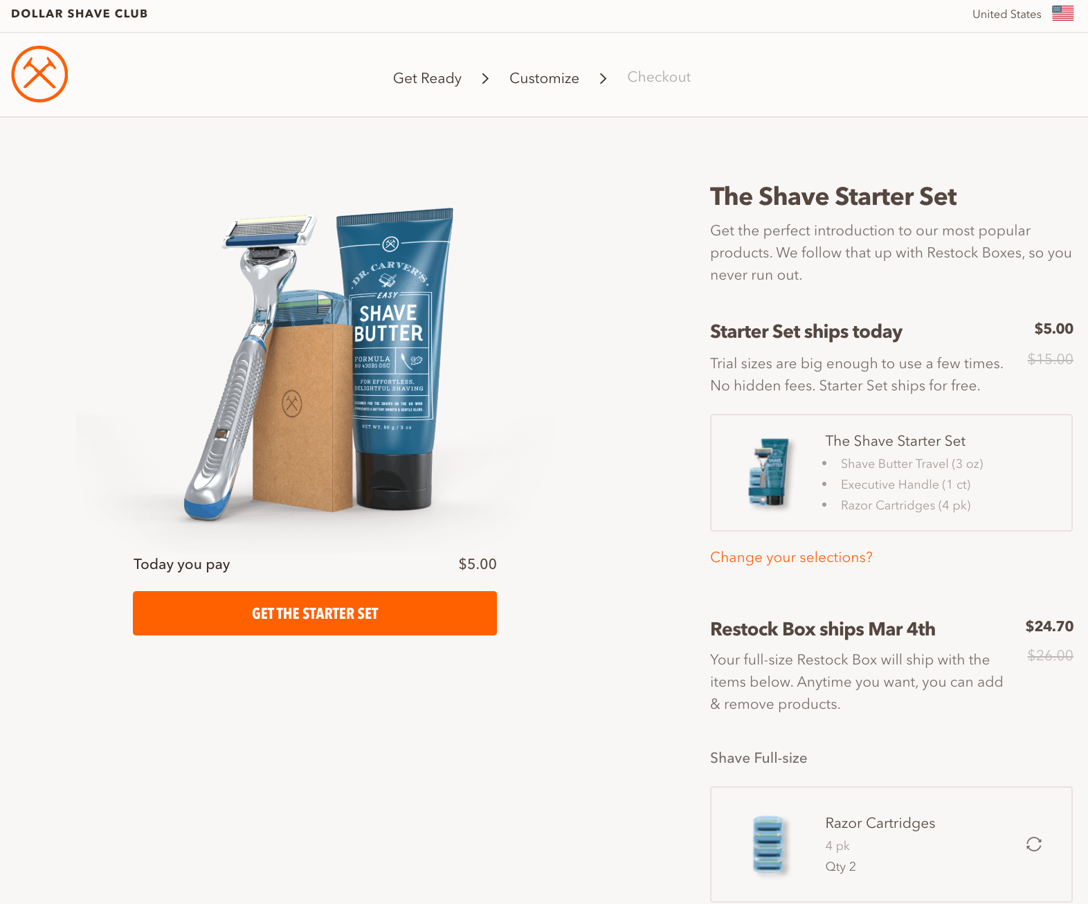 Dollar Shave Club Upselling example